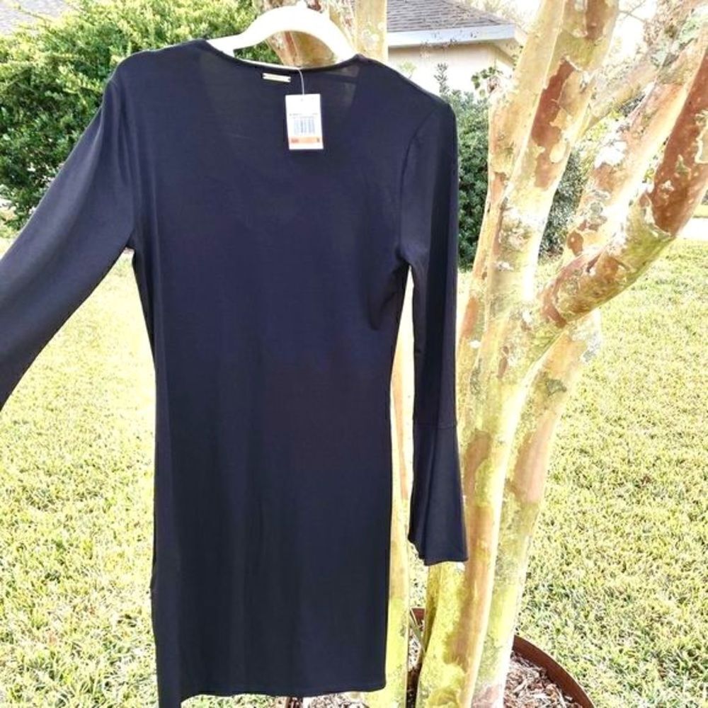 JET BLACK MICHAEL KORS FIT&FLARE DRESS-GROMMET CRISS CROSS STRAPS S NWT - Picture 7 of 16